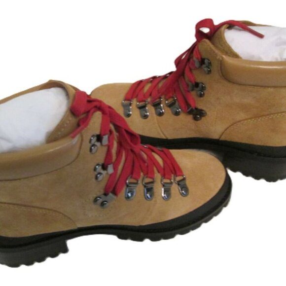 NIB AEROSOLES Camel Suede Sport Cruz Hiking Booties Red Shoelaces Women’s 5.5 - Picture 2 of 15